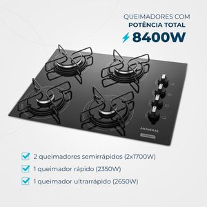 Cooktop a Gás com 4 Bocas Preto - CTG-01 - Mondial