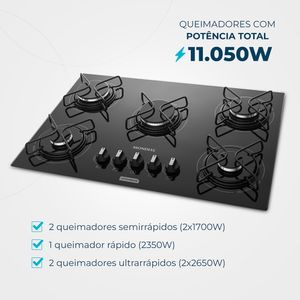 Cooktop a Gás com 5 Bocas Inox Preto - CTG-02 - Mondial