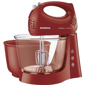 Batedeira com 3 Velocidades + Pulsar e com 2 Tigelas Vermelho 3,6L 220V 400W - B-45-R - Mondial