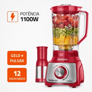 Liquidificador com 12 Velocidades Turbo Vermelho 3 Litros - L1100 RI - Mondial
