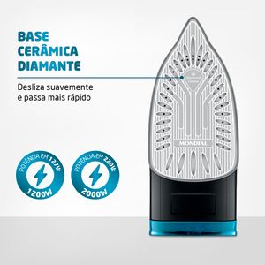Ferro a Vapor Mondial 220V 2000W Preto|Azul F-53