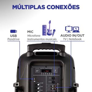 Caixa de Som Amplificada com Bluetooth Bateria Recarregável Entradas USB SD AUX e para Microfone Connect Power Plus Preta 550W - CM-550 - Mondial