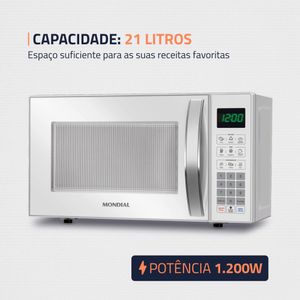 Micro-Ondas com Função Tira Odor Branco 21L 1200W 220V - MO-01-21W - Mondial