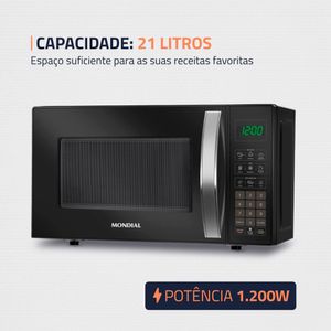 Micro-Ondas com Função Tira Odor Preto 21L 1200W 220V - MO-01-21B - Mondial