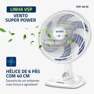 Ventilador de Mesa com 6 Pás Super Power Branco e Azul 40CM 220V - VSP-40-W - Mondial