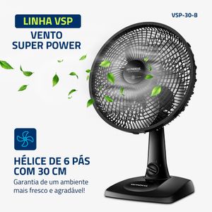 Ventilador de Mesa com 6 Pás Super Power Preto e Cinza 30CM 220V - VSP-30-B - Mondial