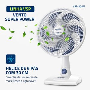 Ventilador de Mesa com 6 Pás Super Power Branco e Azul 30CM 220V - VSP-30-W - Mondial