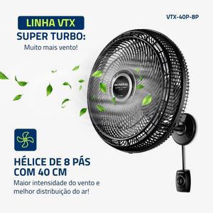 Ventilador de Parede com 8 Pás Super Turbo Preto e Cinza 40CM 220V 140W - VTX-40P-8P - Mondial