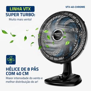 Ventilador de Mesa 40CM 8 Pás e 3 Velocidades Preto e Azul 220V - VTX-40-CHROME - Mondial