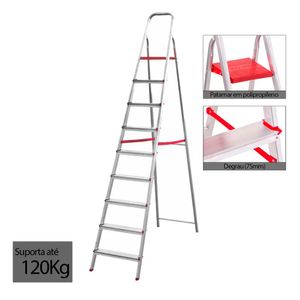 Escada em Alumínio com 9 Degraus Cromado e Vermelho - Botafogo