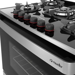 Fogão Mueller 5 Bocas Piacere Vetro Automático Mesa de Vidro Tripla Chama Inox Bivolt