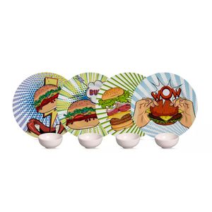 Jogo de Pratos com Molheira 8 Peças Burger Branco - Alleanza