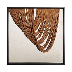 Quadro Decorativo com Moldura 1 Tela Direito Macramê Terracota 70X70CM - Arte Própria