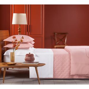 Lençol Com Elástico Andreza Solteiro Privilege Rosa Percal 200 Fios