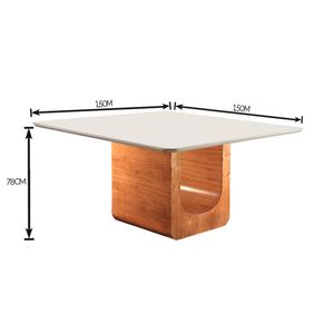 Mesa em Madeira com Vidro Copa Carvalho 1,50X1,50M - Matos e Lopes