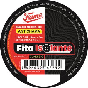 Fita Isolante Fame De Uso Geral Preta 19mmX5mX0,13mm
