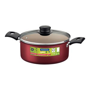 Caçarola em Alumínio Antiaderente com Tampa de Vidro Starflon Max Turim Vermelho 4,9L 24CM - 20261724 - Tramontina