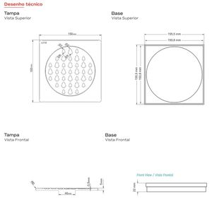 Grelha Linear Novii 150Mm Quadrada Polida Com Acessórios