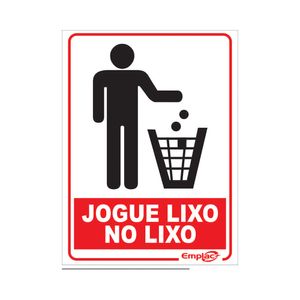 Placa Sinalizadora Emplac Jogue Lixo no Lixo ps 20 x 15cm
