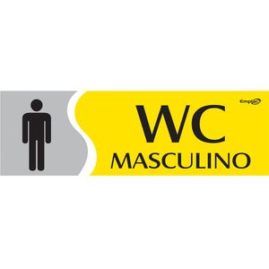 Placa Sinalizadora Emplac WC Masculino Amarela ps 30 x 9cm