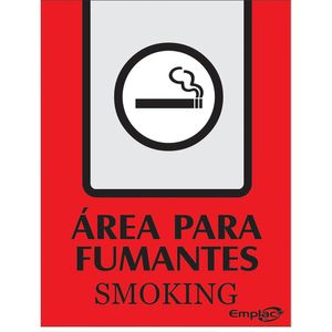 Placa Sinalizadora Emplac Área Para Fumantes Vermelha Português/Inglês 20 x 15cm