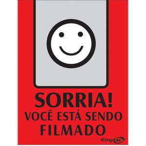 Placa Sinalizadora Emplac Sorria Você Estar Sendo Filmado Vermelho Português/Inglês 20x15cm