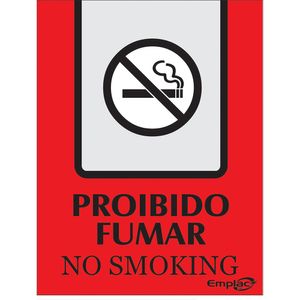 Placa Sinalizadora Emplac Proibido Fumar Vermelha Português /Inglês 20 x 15cm