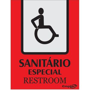 Placa Sinalizadora Emplac Sanitário Especial Vermelha Português /Inglês 20 x 15cm