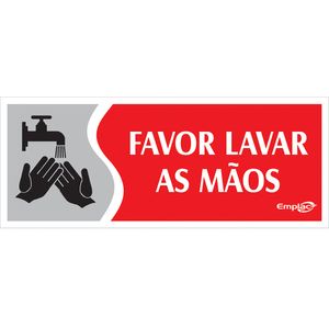 Placa Sinalizadora Emplac Favor Lavar As Mãos 20 x 7cm