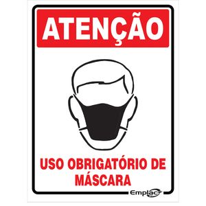 Placa Sinalizadora Emplac Atenção Uso Obrigatório de Máscara 20 x 15cm