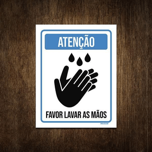 Placa Sinalizadora Emplac Atenção Favor Lavar As Mãos 20 x 15cm