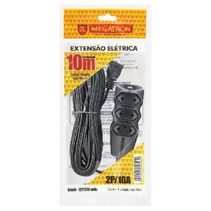 Extensão Megatron Paralelo 03 Tomadas 10,0M 220V Preto