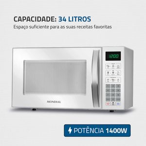 Micro-ondas com 10 Funções e Trava de Segurança Branco 34L 1400W 220V - MO-02-34B - Mondial