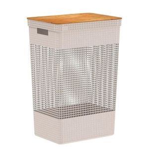 Cesto de Roupa Com Tampa Grid de Bambu Bege 49L - OU