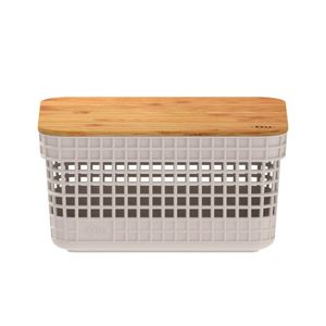 Cesto Organizador Com Tampa Grid de Bambu Bege 2,5L - OU