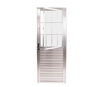 Porta De Giro para o Lado Esquerdo com Vidro Canelado Postigo 80X210 Alumínio Natural - Quality Home