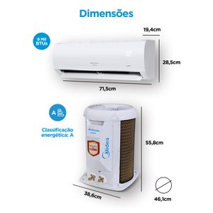 Ar Condicionado 9000 Btus Split HW Inverter Midea AirVolution Connect High Wall Frio com Wi-fi 42AFVCI09S5|38TVCI09S5 - 220v