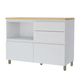 Balcão de Cozinha com 1 Porta Basculante e 4 Gavetas Rainha Nature/Branco 120CM - Nesher