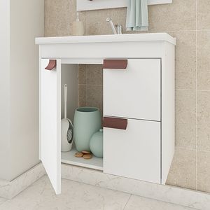 Armário Suspenso de Banheiro Mgm Tulipa 59cm Branco com Espelheira