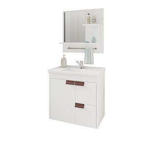 Armário Suspenso de Banheiro Mgm Tulipa 59cm Branco com Espelheira