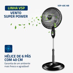 Ventilador Coluna Super Power Preto e Cinza 40CM 220V - VSP-40C-NB - Mondial