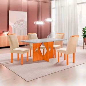 Mesa Milão 120x80cm com 4 Cadeiras Tampo Vidro Plus Off Cel Moveis