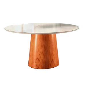 Mesa Redonda em Madeira com Vidro Virtuasa Cinamomo 136CM - Matos e Lopes
