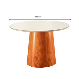 Mesa Redonda em Madeira com Vidro Virtuasa Cinamomo 136CM - Matos e Lopes