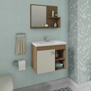 Kit Gabinete Com Espelho 55cm Amendoa White Lotus MGM