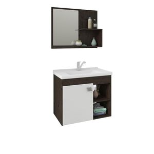 Kit Gabinete Com Espelho 55cm Café Branco Lotus MGM