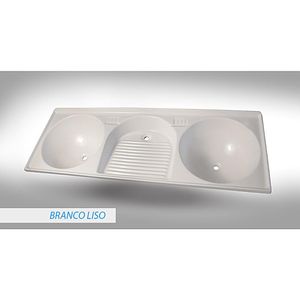 Tanque Triplo De Mármore Sintético 150X50cm Branco Liso Bella Pia