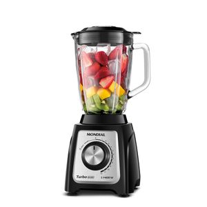 Liquidificador Mondial Turbo Glass 2,2 Litros 12 Velocidades Jarra de Vidro 1400W L-1400-GI Preto e Inox