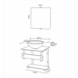 Kit Gabinete Lavatório de vidro Havai Plus Calacata 40cm Vildrex