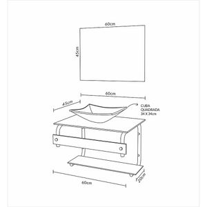 Kit Gabinete Lavatório de vidro Dubai Plus Calacata Gold 60cm Vildrex
